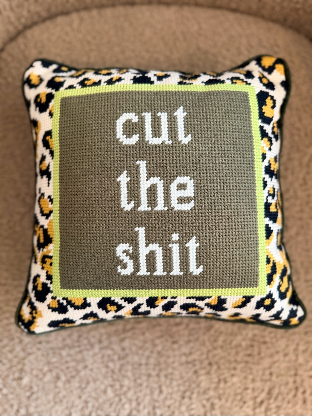 Furbish Studio “Cut the Shit” Needlepoint Pillow